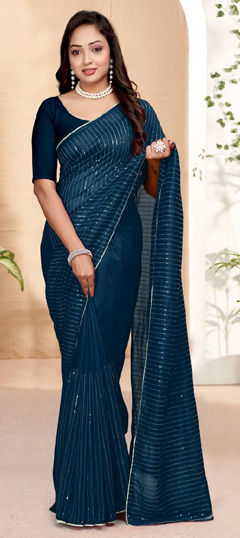 Blue color Saree in Art Silk fabric with Sequence work