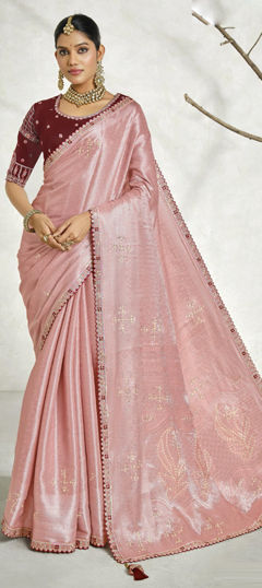 Pink and Majenta color Saree in Silk fabric with Lace, Weaving, Zari work