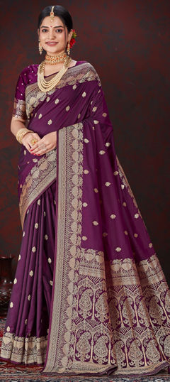 Purple and Violet color Saree in Silk fabric with Weaving, Zari work