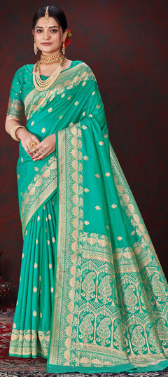 Green color Saree in Silk fabric with Weaving, Zari work