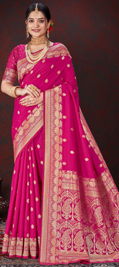 Pink and Majenta color Saree in Silk fabric with Weaving, Zari work