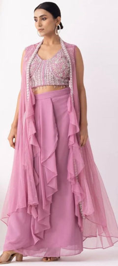Pink and Majenta color Salwar Kameez in Georgette fabric with Embroidered work