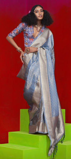 Blue color Saree in Viscose fabric with Weaving work