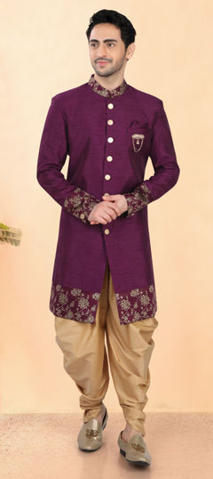 Purple and Violet color IndoWestern Dress in Silk fabric with Patch work