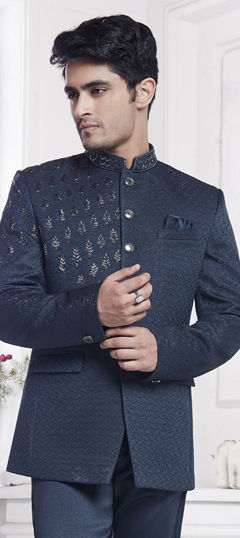 Green color Blazer in Jacquard fabric with Embroidered, Sequence work