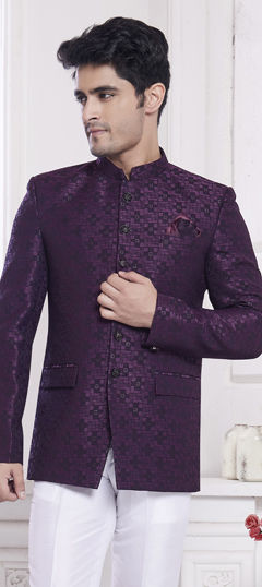 Purple and Violet color Blazer in Jacquard fabric with Embroidered, Sequence work