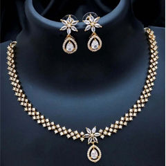 Gold Rodium Polish Gold color Necklace in Brass studded with CZ Diamond