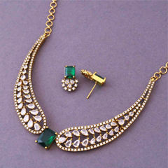Gold Rodium Polish Green color Necklace in Metal Alloy studded with Austrian diamond