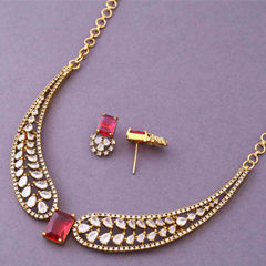 Gold Rodium Polish Red and Maroon color Necklace in Metal Alloy studded with Austrian diamond