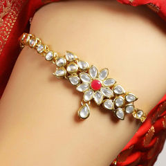 Gold Rodium Polish White and Off White color Armlet in Brass studded with Kundan