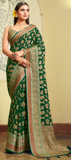 Green color Saree in Georgette fabric with Printed work