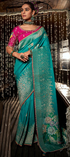 Blue color Saree in Viscose fabric with Weaving, Zari work