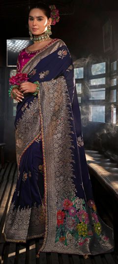 Blue color Saree in Viscose fabric with Weaving, Zari work