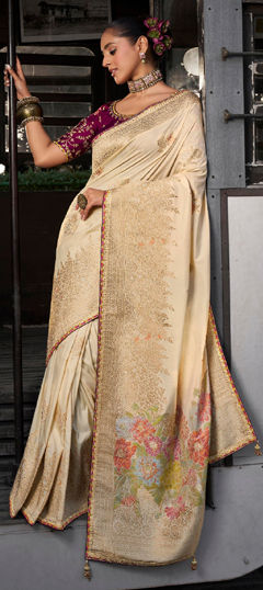 White and Off White color Saree in Viscose fabric with Weaving, Zari work