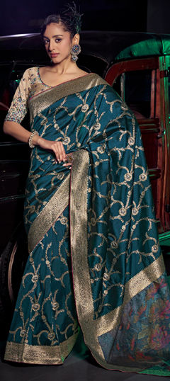 Blue color Saree in Silk fabric with Weaving, Zari work