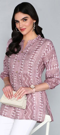 Purple and Violet color Tops and Shirts in Cotton fabric with Printed work