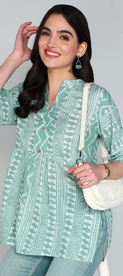 Green color Tops and Shirts in Cotton fabric with Printed work