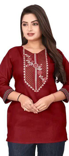 Green, White and Off White color Tops and Shirts in Cotton fabric with Embroidered, Resham, Thread work