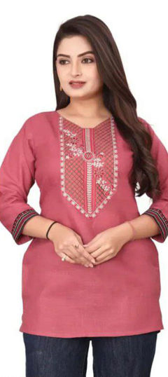 Purple and Violet, White and Off White color Tops and Shirts in Cotton fabric with Embroidered, Resham, Thread work