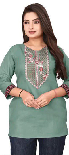 Black and Grey, White and Off White color Tops and Shirts in Cotton fabric with Embroidered, Resham, Thread work