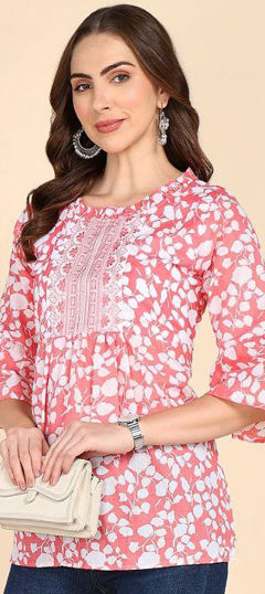Pink and Majenta, White and Off White color Tops and Shirts in Cotton fabric with Embroidered, Printed, Thread work
