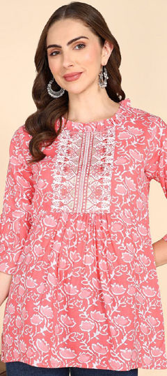 Red and Maroon color Tops and Shirts in Cotton fabric with Embroidered, Printed, Thread work