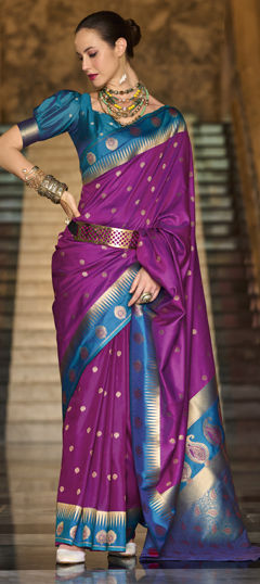 Pink and Majenta color Saree in Silk fabric with Weaving, Zari work