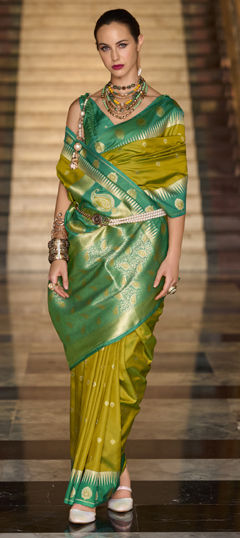 Green color Saree in Silk fabric with Weaving, Zari work
