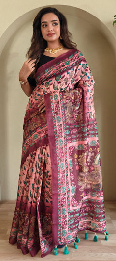 Pink and Majenta color Saree in Cotton fabric with Floral, Printed work