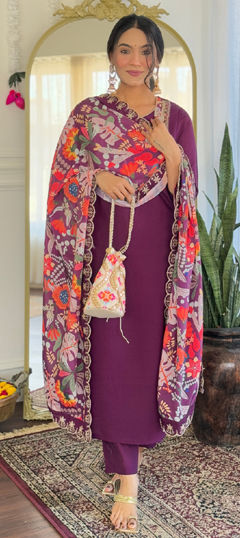 Purple and Violet color Salwar Kameez in Viscose fabric with Embroidered, Printed work