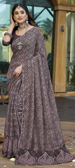 Purple and Violet color Saree in Silk fabric with Printed work