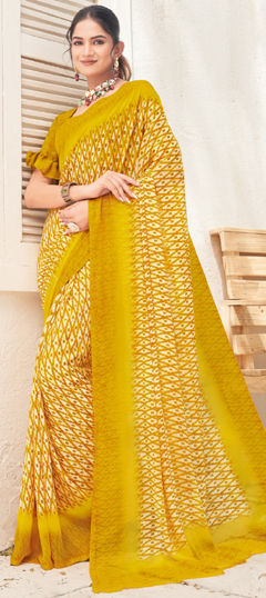 Yellow color Saree in Georgette fabric with Printed work
