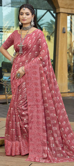 Pink and Majenta color Saree in Silk fabric with Printed work