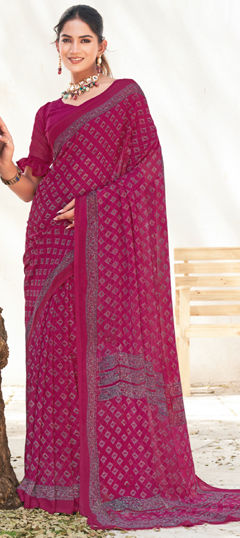 Pink and Majenta color Saree in Georgette fabric with Printed work