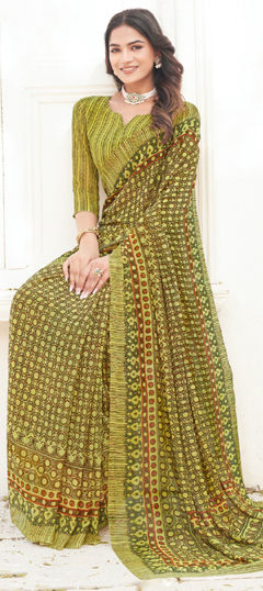 Green color Saree in Georgette fabric with Printed work