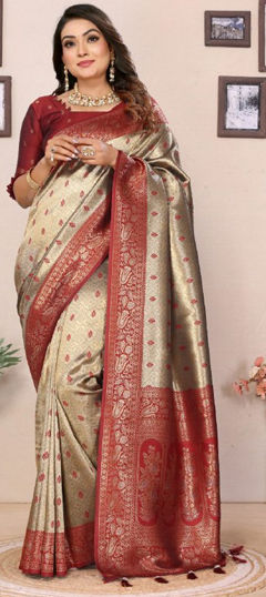 Multicolor color Saree in Tissue fabric with Weaving work