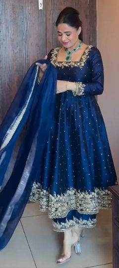 Blue color Salwar Kameez in Silk fabric with Embroidered, Sequence, Thread work
