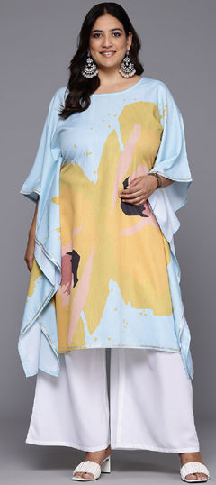 Blue color Salwar Kameez in Crepe Silk fabric with Printed work