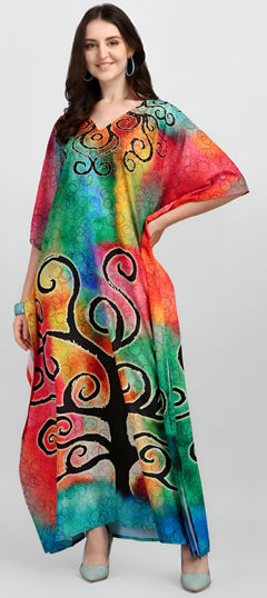 Multicolor color Kaftan in Crepe Silk fabric with Digital Print, Stone work