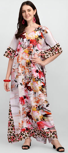 Multicolor color Kaftan in Crepe Silk fabric with Digital Print, Floral, Stone work