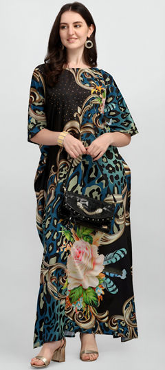 Multicolor color Kaftan in Crepe Silk fabric with Digital Print, Floral, Stone work