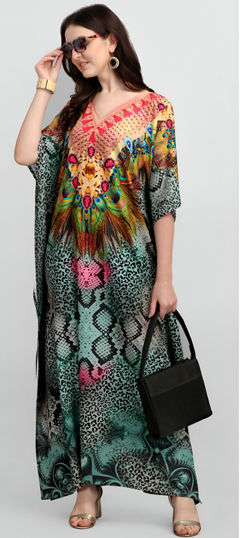 Multicolor color Kaftan in Crepe Silk fabric with Digital Print, Stone work