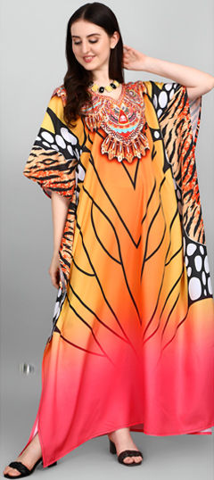 Multicolor color Kaftan in Crepe Silk fabric with Digital Print, Stone work