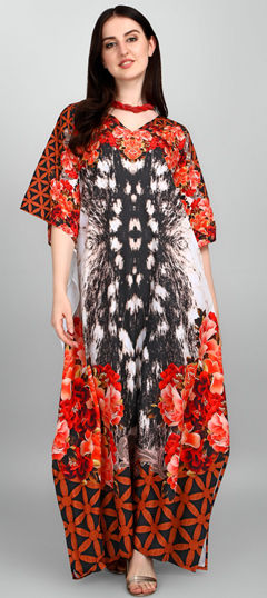 Multicolor color Kaftan in Crepe Silk fabric with Digital Print, Stone work