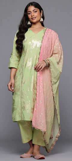 Green color Salwar Kameez in Cotton fabric with Printed work