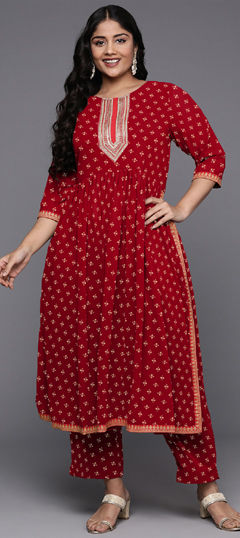 Red and Maroon color Salwar Kameez in Georgette fabric with Printed work