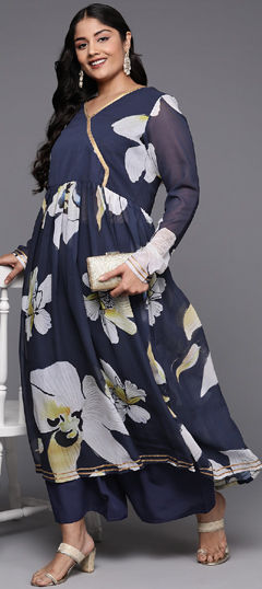 Blue color Salwar Kameez in Georgette fabric with Floral, Printed work
