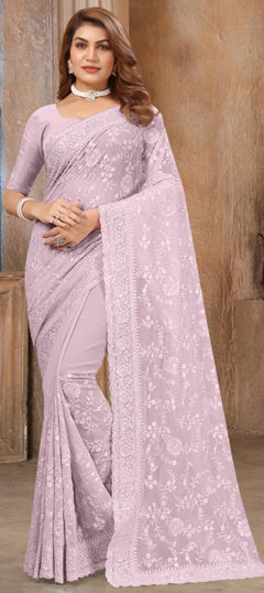 Purple and Violet color Saree in Georgette fabric with Embroidered, Resham, Sequence, Thread work