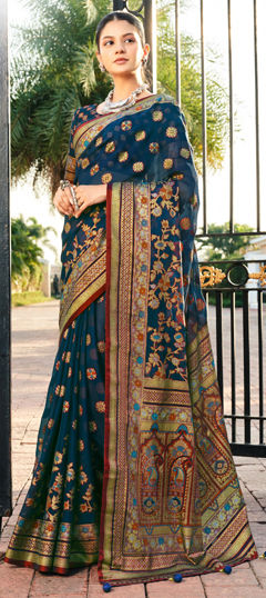 Blue color Saree in Georgette fabric with Weaving work