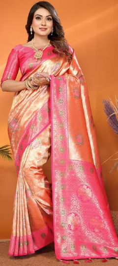 Pink and Majenta color Saree in Banarasi Silk fabric with Weaving, Zari work